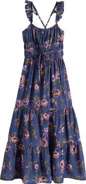 Ava & Yelly Kids' Floral Ruffle Strap Maxi Dress