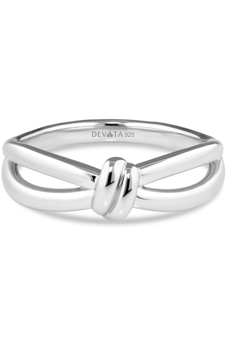 DEVATA Love Knot Ring in Rhodium Plated Sterling Silver, Main, color, Silver