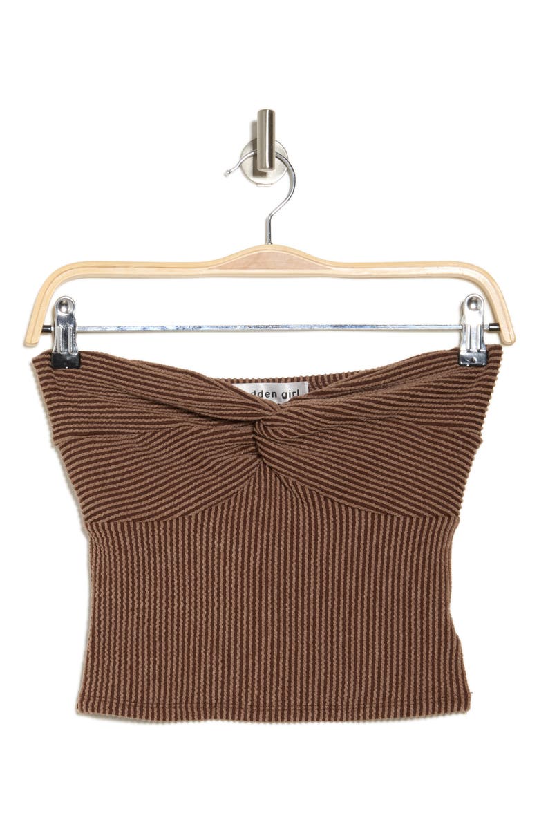 Madden Girl Twist Bust Pucker Rib Tube Top, Alternate, color, Brown