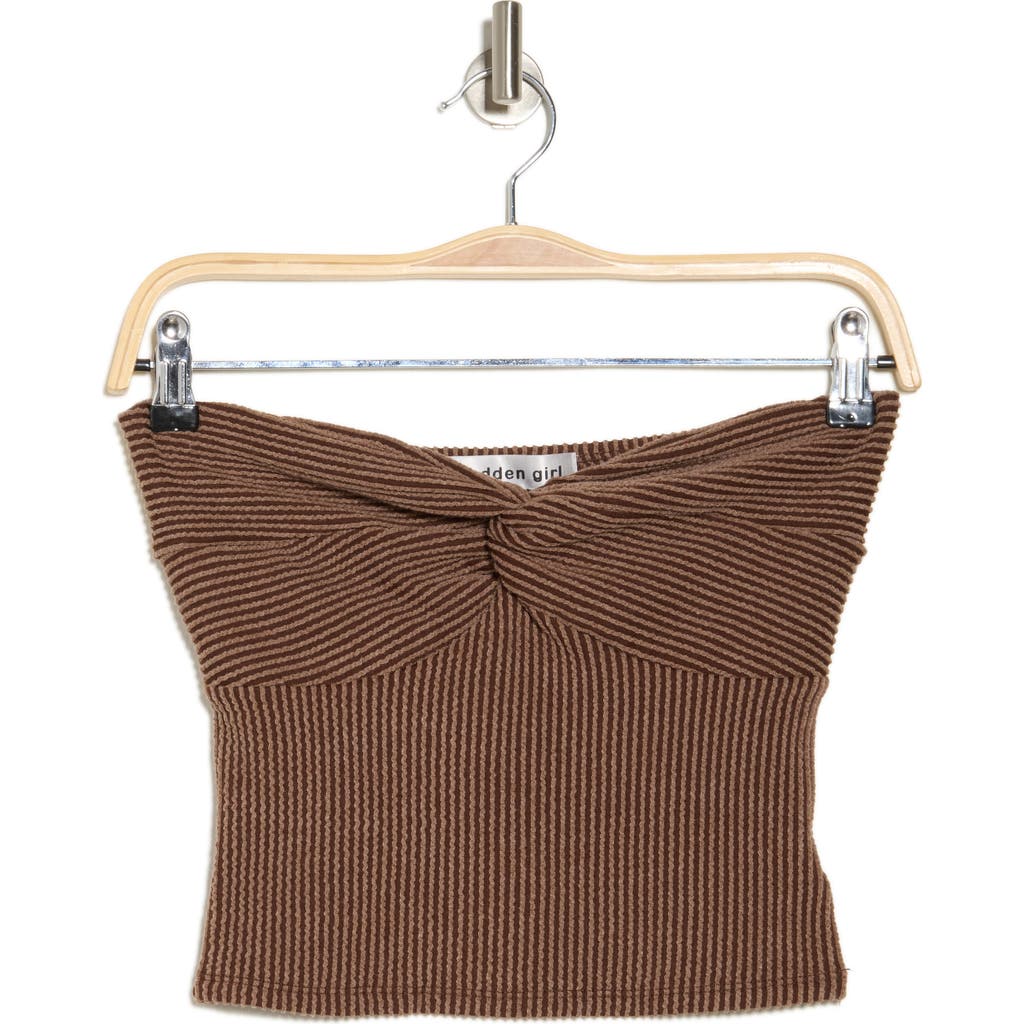 Madden Girl Twist Bust Pucker Rib Tube Top In Brown