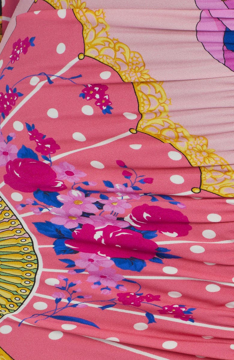 Versace Ventagli Fan Print Long Sleeve Stretch Silk Shirtdress, Alternate, color, 