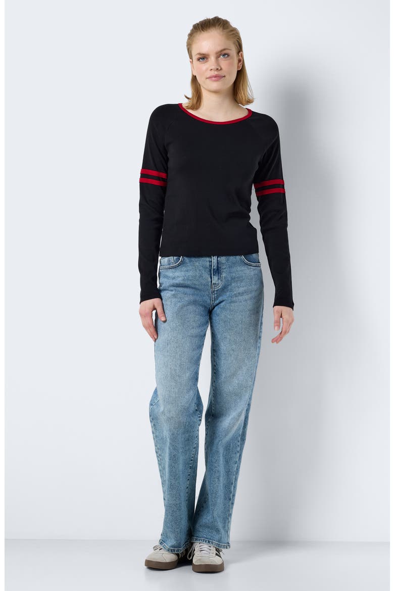 Kimana Stripe Raglan Sleeve Organic Cotton Top, Alternate, color, BLACK DETAIL RED