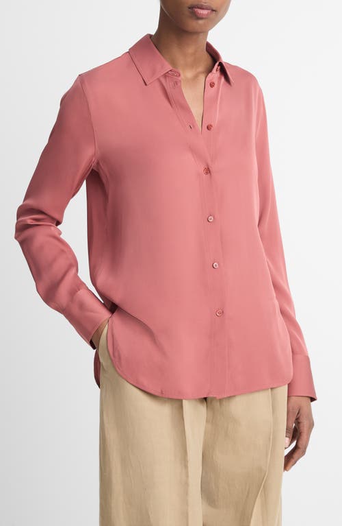 Vince Stretch Silk Blouse In Berry Rust