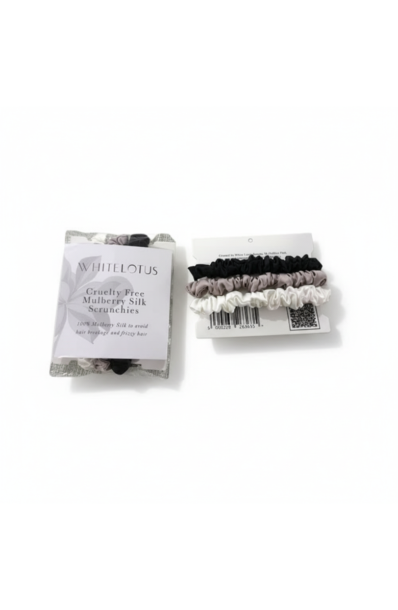White Lotus Beauty Luxurious Cruelty Free 100% Mulberry Silk Scrunchies Pack of 3, Alternate, color, 