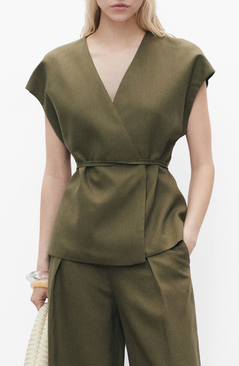 MANGO Wrap Top, Main, color, Khaki Green