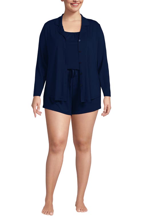 Lands' End Cooling 3 Piece Pajama Set In Blue