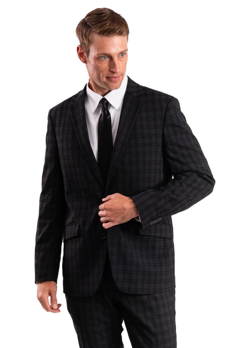 Charcoal Plaid Trim Fit Suit, Alternate, color, GREY
