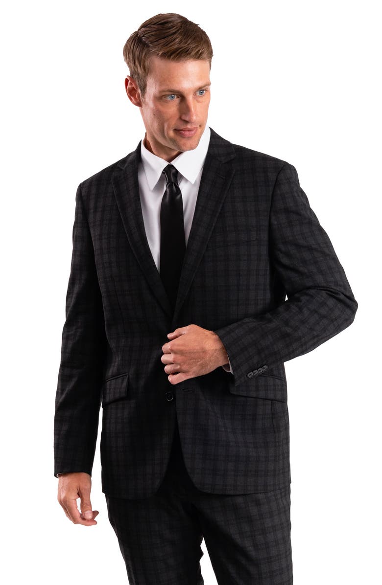 SAVILE ROW CO Charcoal Plaid Trim Fit Suit, Alternate, color, Grey