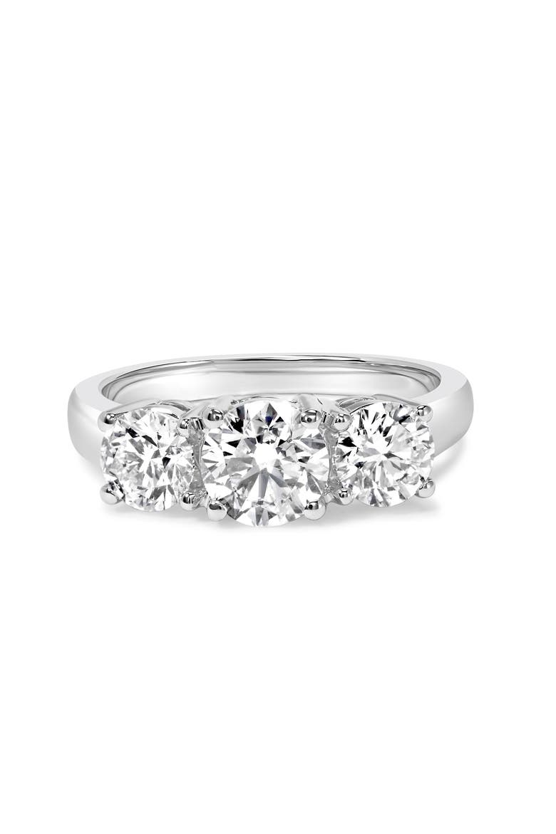 14K White Gold 2.00 Cttw Lab Grown Diamond 3 Stone Ring Band, Main, color, White
