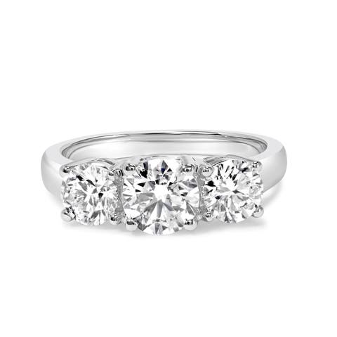 14K White Gold 2.00 Cttw Lab Grown Diamond 3 Stone Ring Band