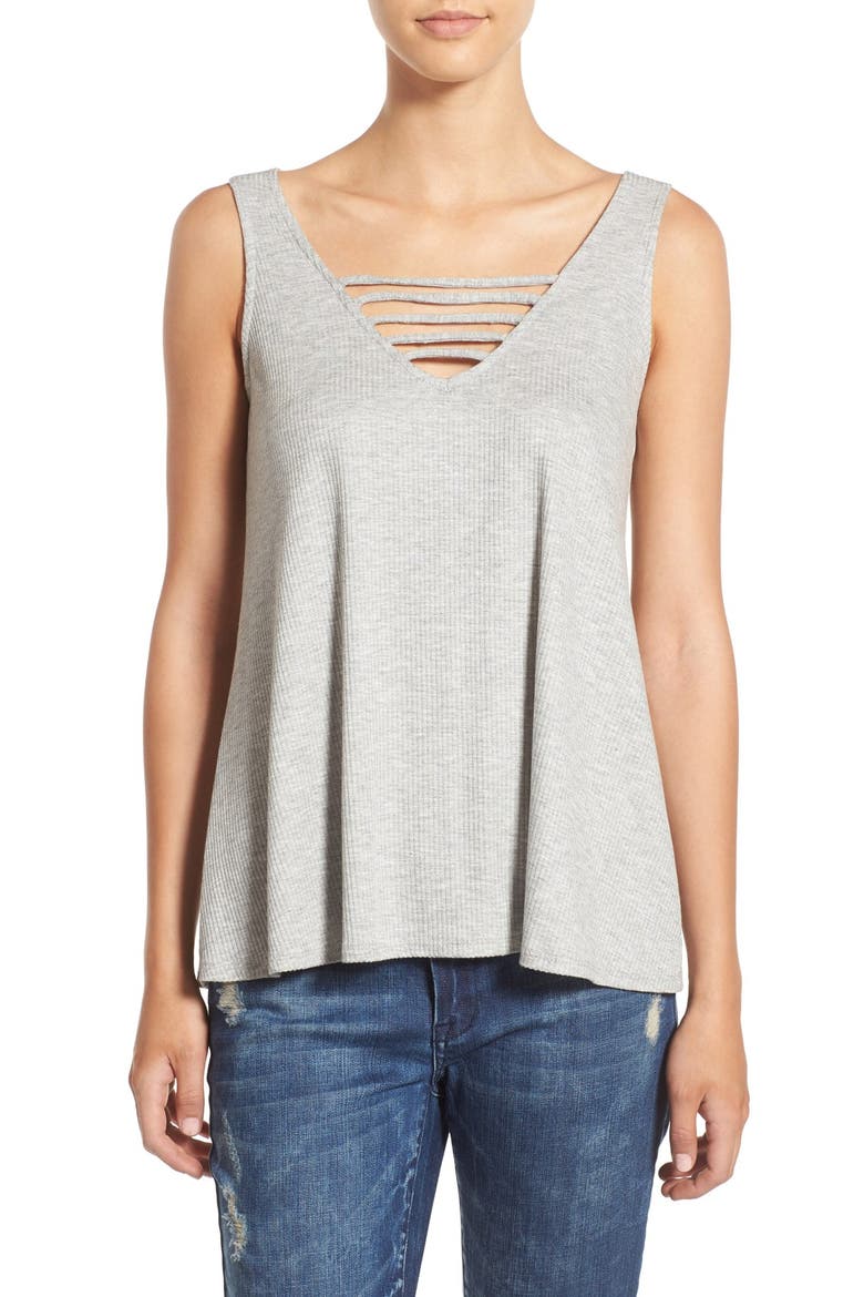 Strappy Rib Knit Tank, Main, color, HEATHER GREY
