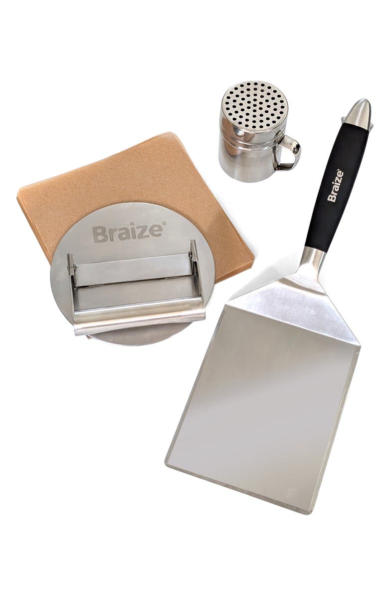 Braize Smash Burger Press Kit, Main, color, Stainless Steel