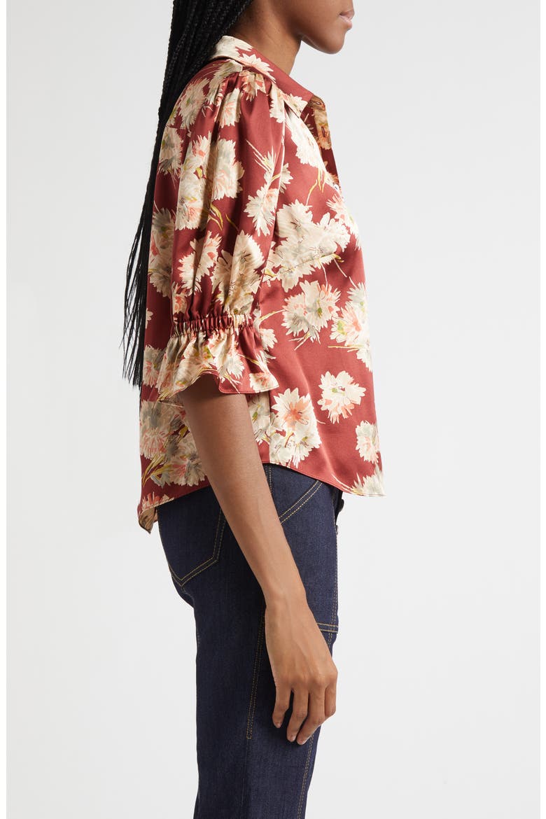 Fiona Mae Bouquet Satin Button-Up Shirt, Alternate, color, WINEBERRY MULTI