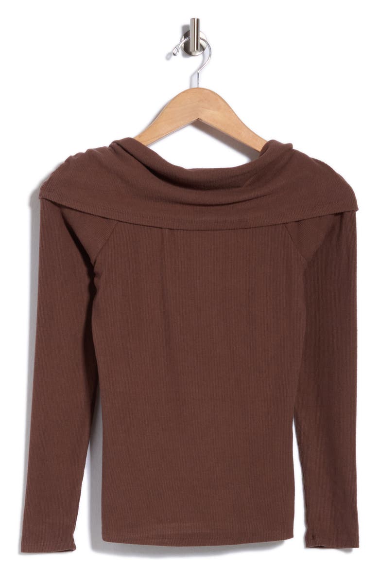 Off-the-Shoulder Ribbed Top, Alternate, color, CHESTNUT BROWN