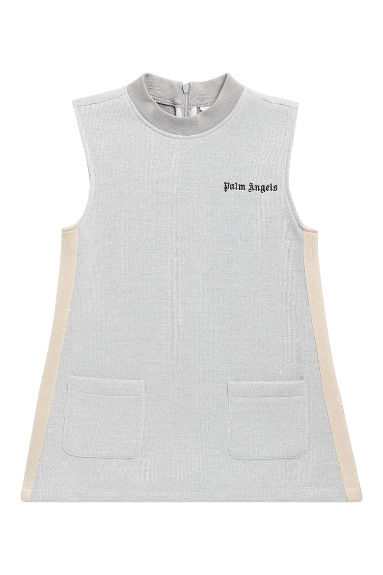 Kids' Metallic Knit Track Dress, Main, color, SILVER - BLACK