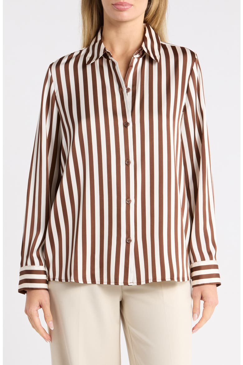 Striped Long Sleeve Button Shirt, Main, color, FRENCH ROAST