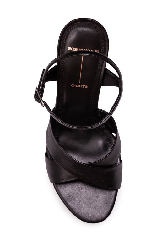 Black Suede Studio Rhae Leather Crisscross Platform Sandals In Black Leather
