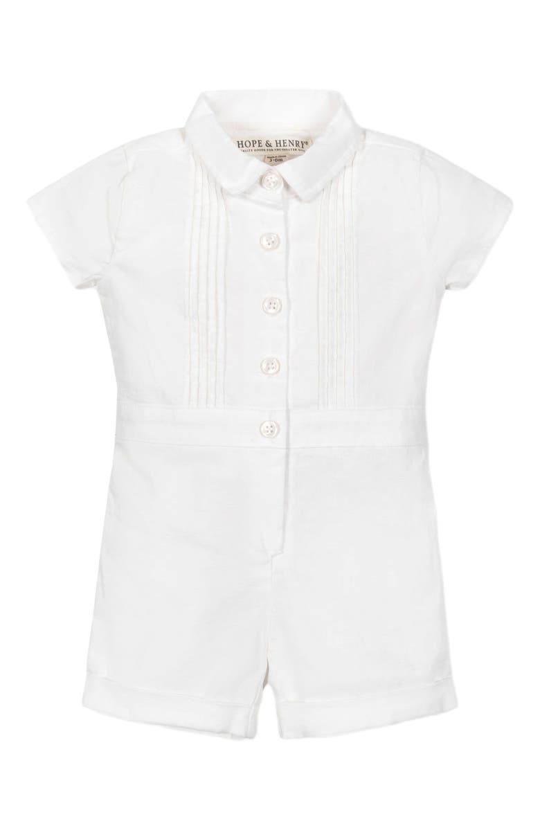 Hope & Henry Baby Linen Pintuck Romper, Infant, Alternate, color, Soft White Pintuck