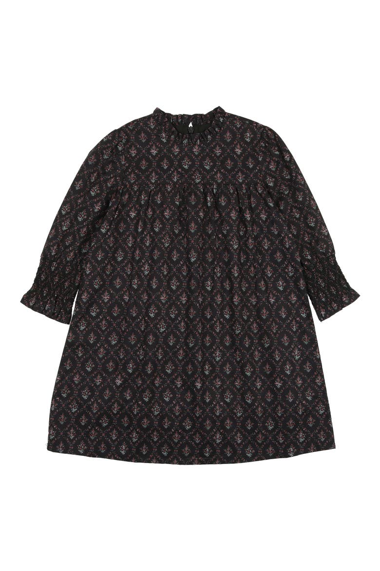 Kids' Victorian Floral Long Sleeve Cotton Blend Dress, Main, color, NAVY