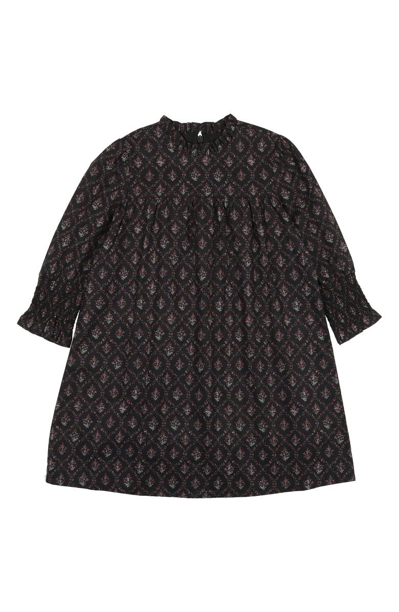 Manière Kids' Victorian Floral Long Sleeve Cotton Blend Dress, Main, color, Navy