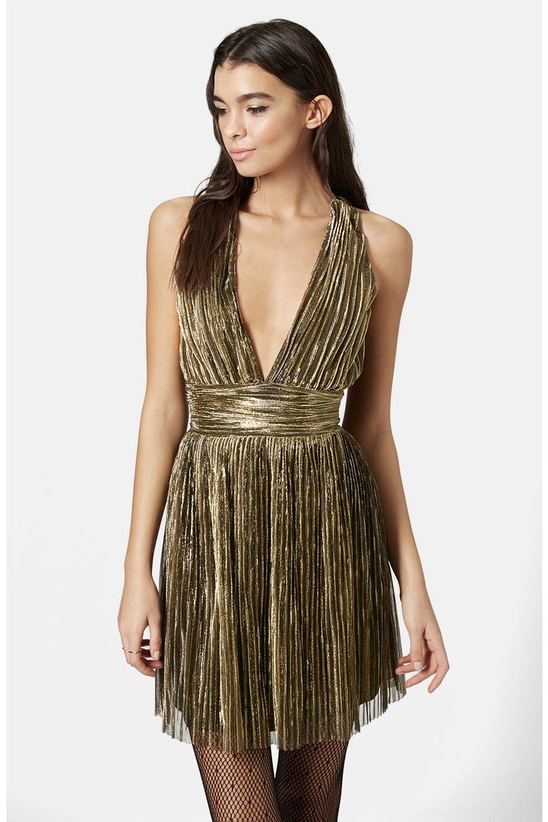 Halter Skater Dress, Main, color, GOLD