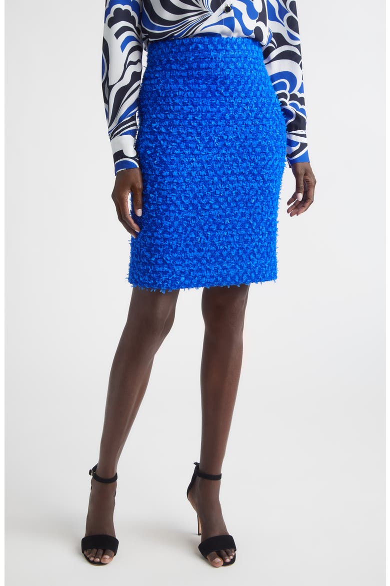 Wool Blend Fringed Eyelash Yarn Skirt, Main, color, COBALT MULTI