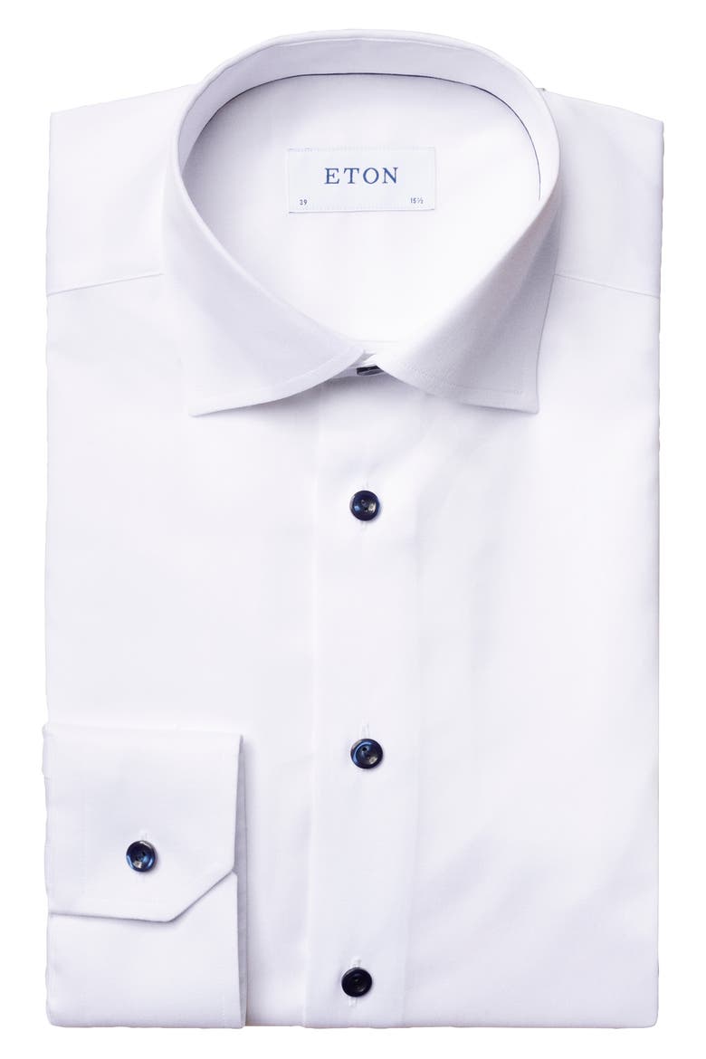 Slim Fit Cotton Twill Dress Shirt, Alternate, color, WHITE/NAVY