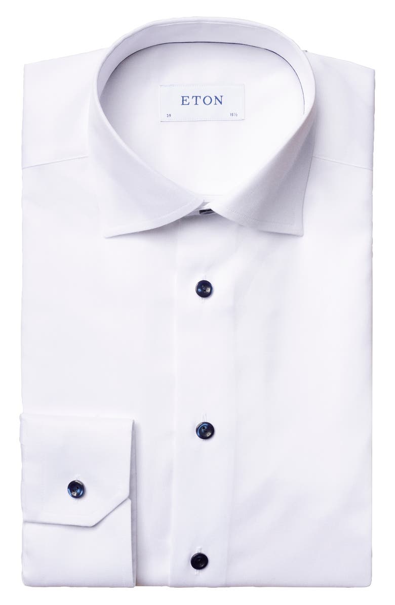 Eton Slim Fit Cotton Twill Dress Shirt, Alternate, color, White/Navy