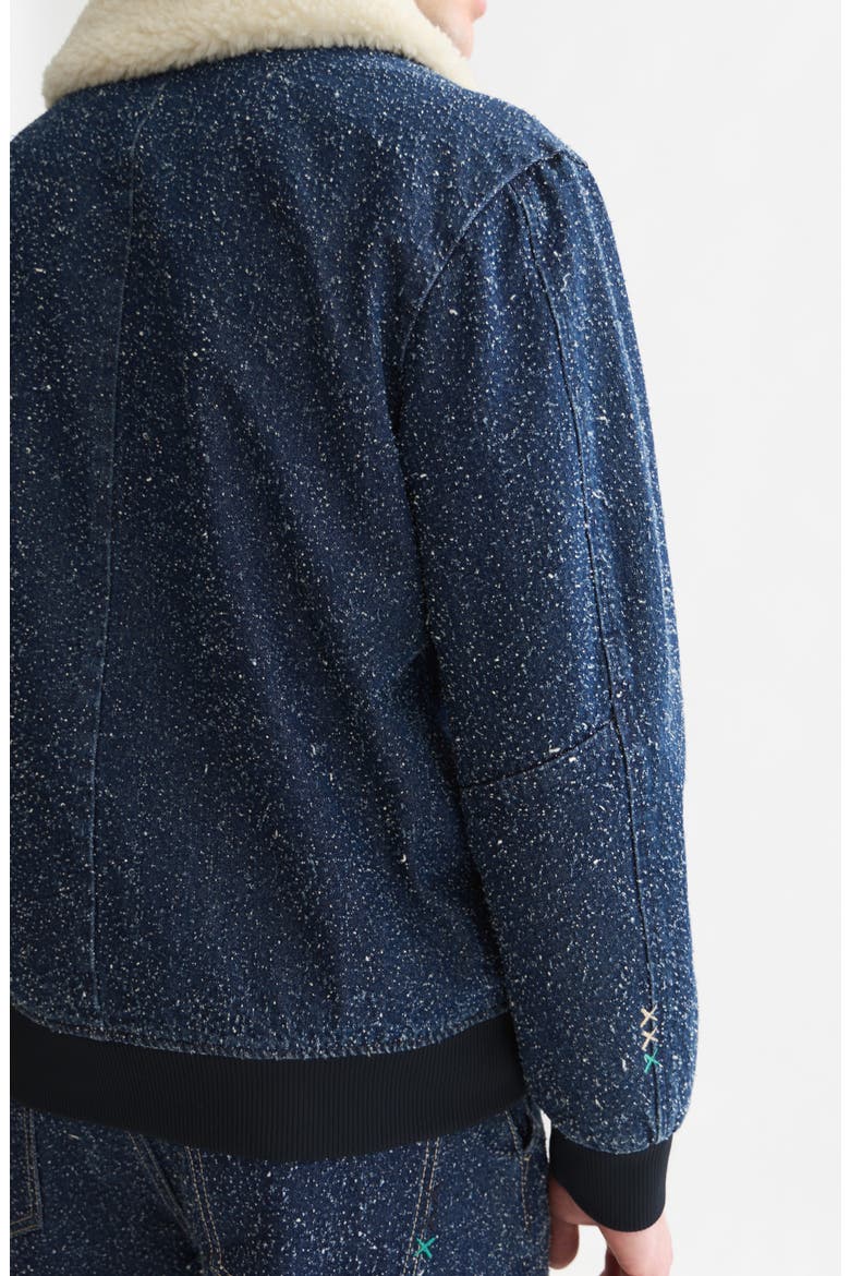 Denim Flight Jacket with Faux Shearling Collar, Alternate, color, DEEP WEAVE
