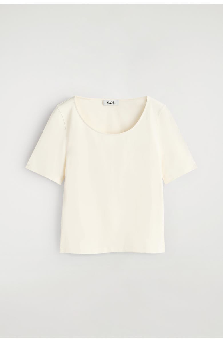 COS Slim Scoop-Neck Cotton T-Shirt, Alternate, color, Ivory