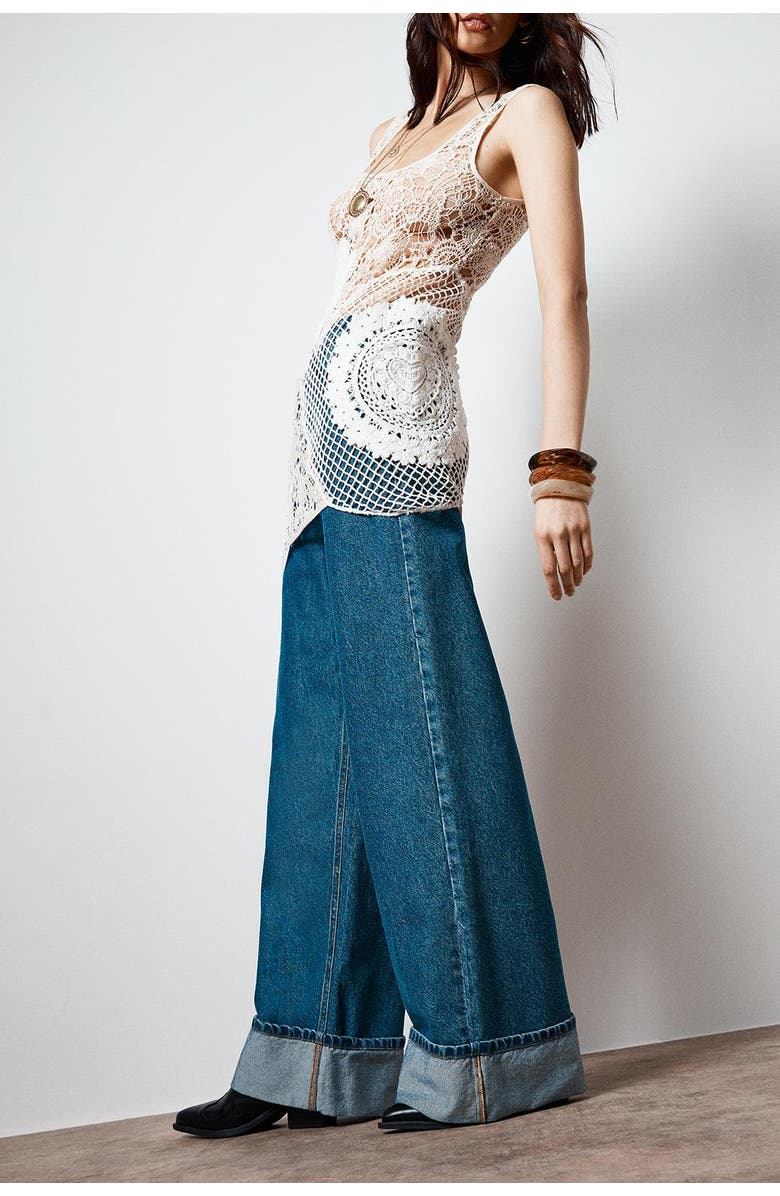 NASTY GAL Scoop Neck Crochet Mini Dress, Alternate, color, Stone