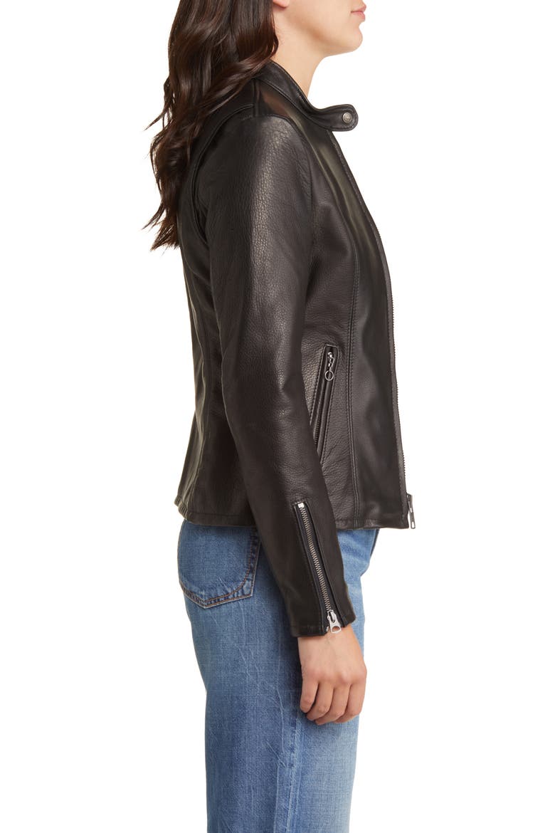 Leather Cafe Racer Moto Jacket, Alternate, color, BLACK