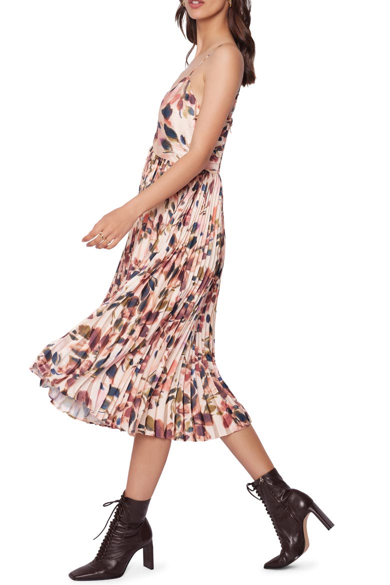 Thea Floral Print Pleated Midi Dress, Alternate, color, CREAM FLORAL MULTI