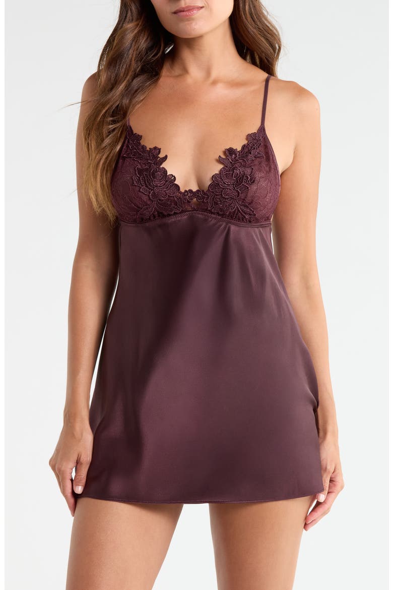 Maddie Satin Chemise, Main, color, CHOCOLATE
