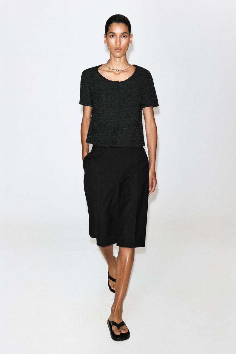 Textured Short-Sleeved Top, Alternate, color, BLACK