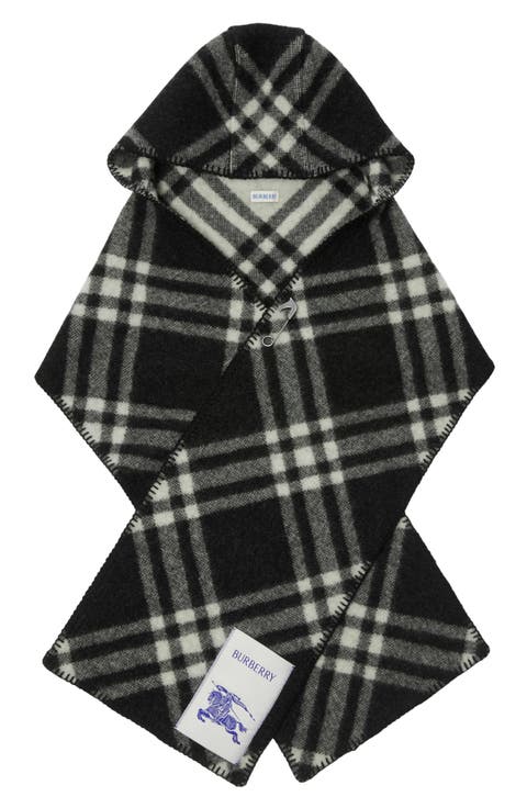 Hooded Check Wool Scarf
