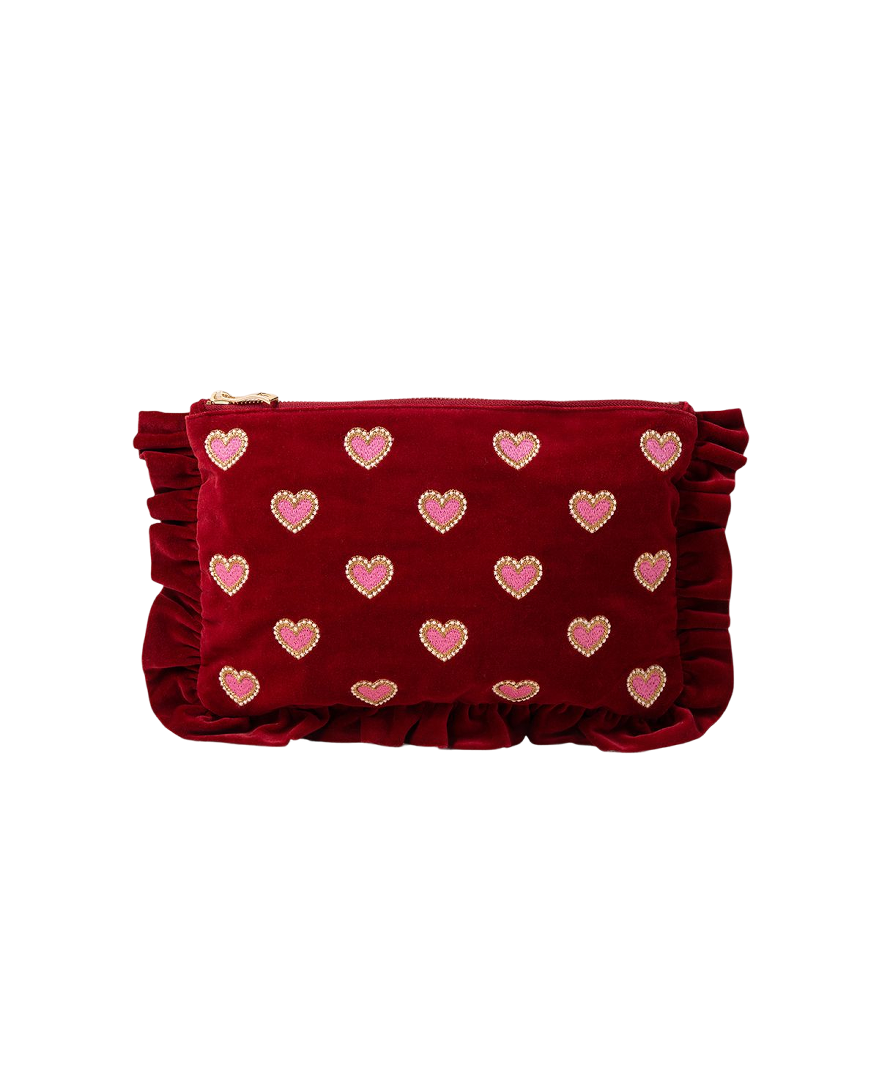 Elizabeth Scarlett Love Hearts Frill Pouch, Main, color, Rouge
