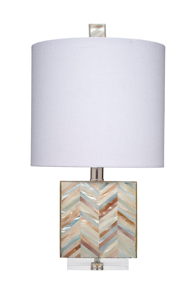 Garbo Mother of Pearl Table Lamp with Linen Shade, Blue, Main, color, Blue