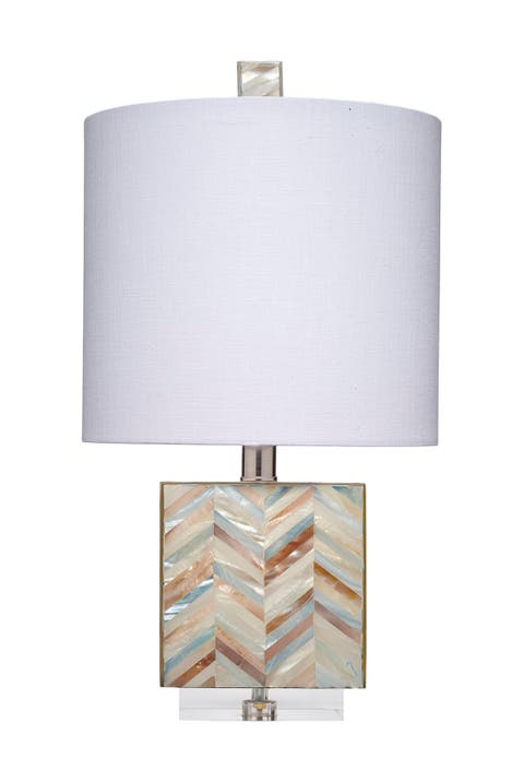Garbo Mother of Pearl Table Lamp with Linen Shade, Blue