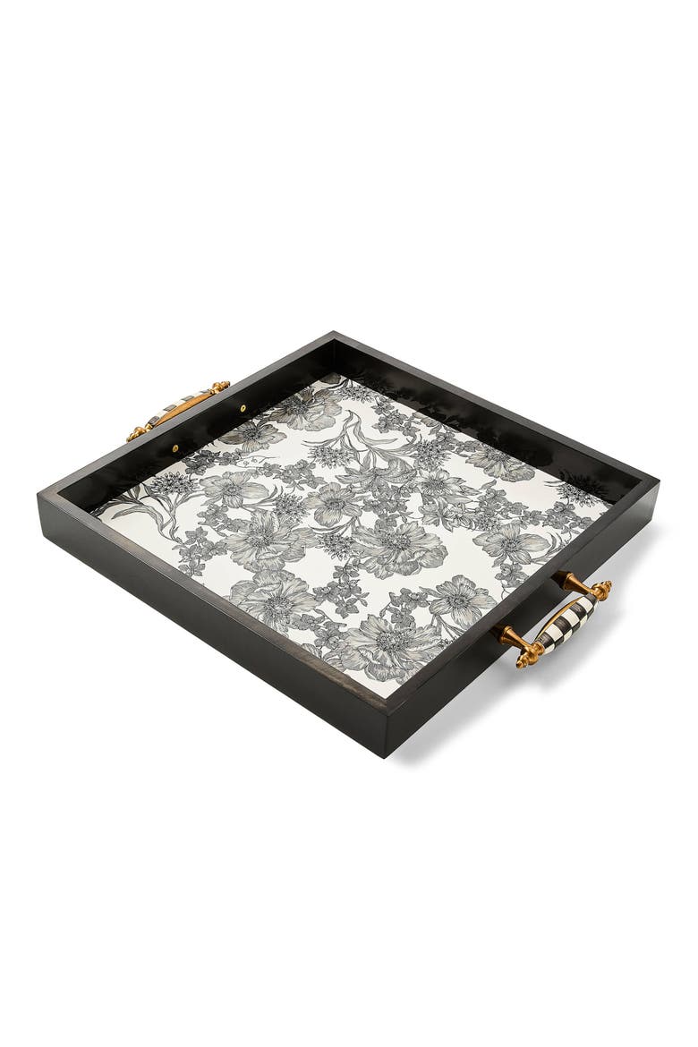 Courtly English Garden Serving Tray, Main, color, BLACK