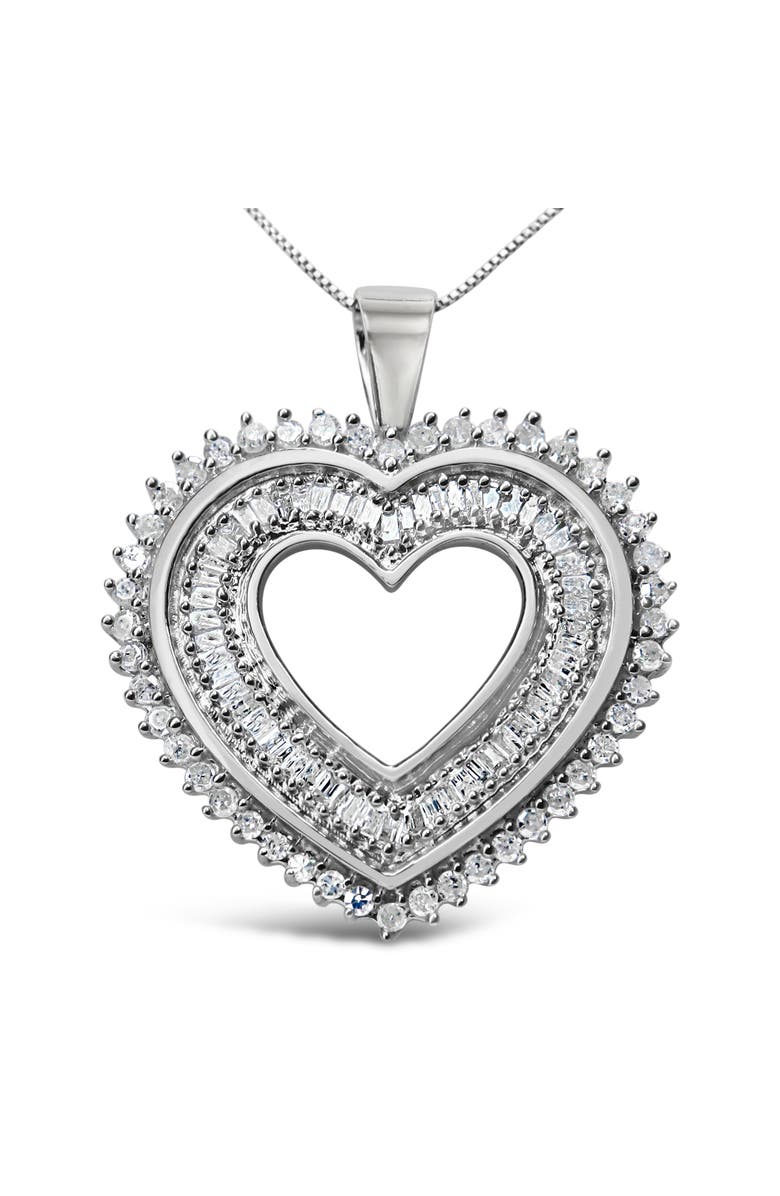 Haus of Brilliance Silver 1.0 Cttw Baguette and Round Diamond Heart Pendant Necklace, Main, color, White
