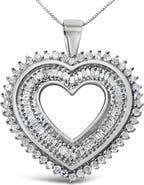 Haus of Brilliance Silver 1.0 Cttw Baguette and Round Diamond Heart Pendant Necklace