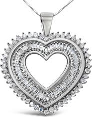 Haus of Brilliance Silver 1.0 Cttw Baguette and Round Diamond Heart Pendant Necklace