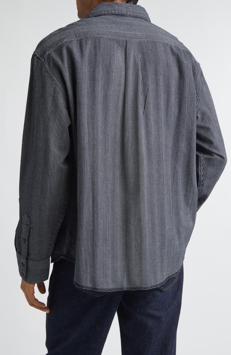 The Elder Statesman Summer Weave Stripe Cotton Button-Up Shirt, Alternate, color, Twilight Chevron