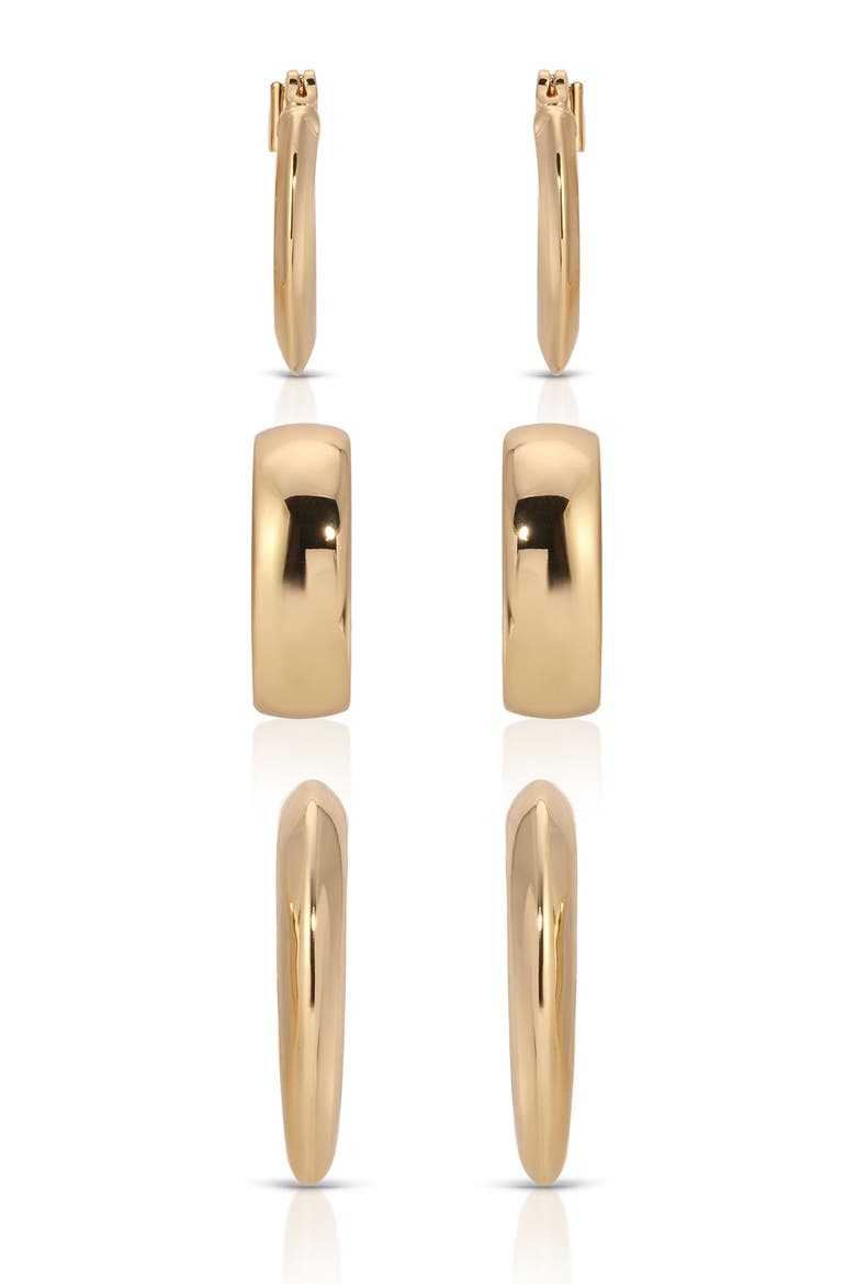 Set of 3 Hoop Earrings, Alternate, color, GOLD