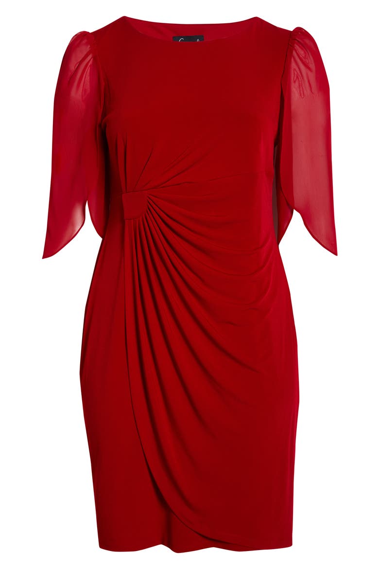 Chiffon Sleeve Faux Wrap Dress, Alternate, color, CRIMSON