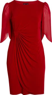 Connected Apparel Chiffon Sleeve Faux Wrap Dress