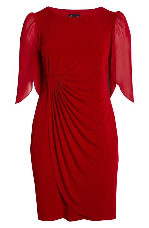 Connected Apparel Chiffon Sleeve Faux Wrap Dress In Red
