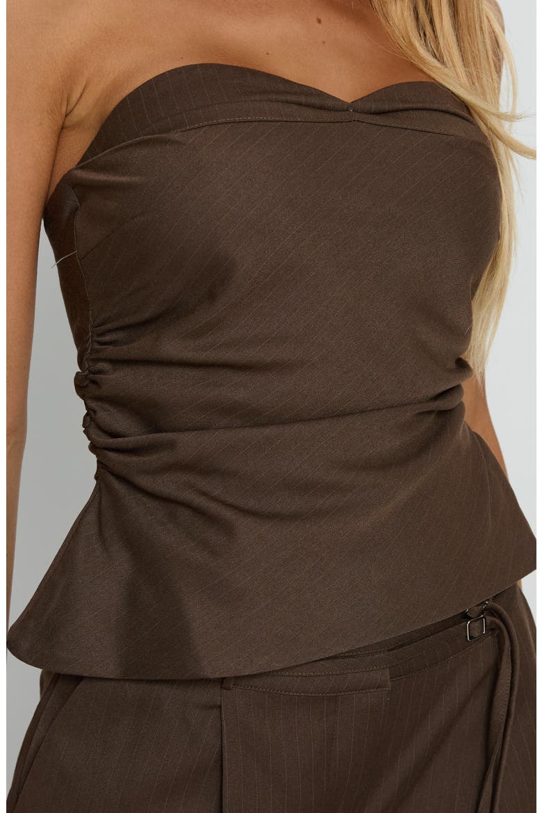 Keighly Strapless Peplum Top, Main, color, BROWN PINSTRIPE