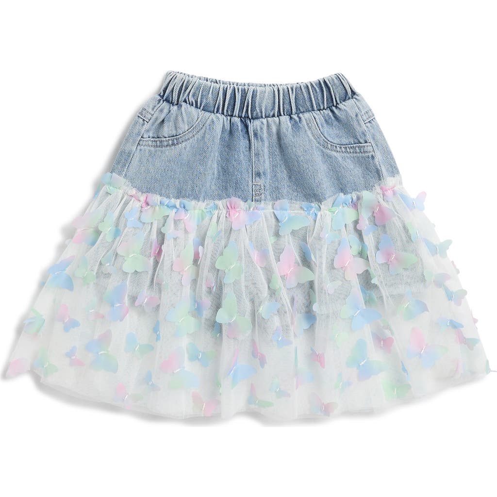 DOE A DEAR DOE A DEAR KIDS' BUTTERFLY MESH LAYER DENIM SHORTS